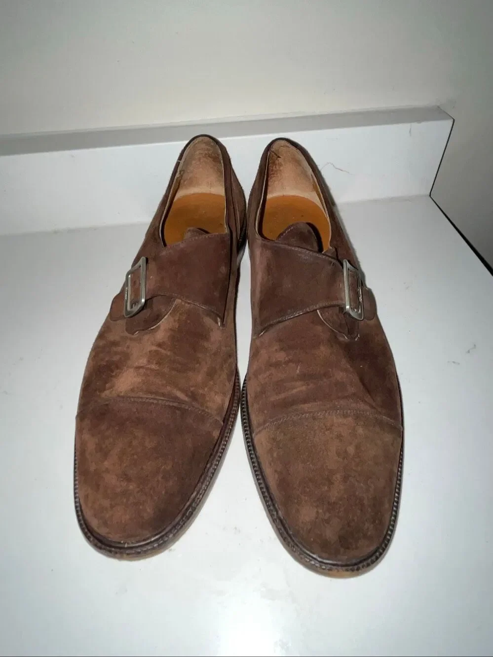 Salvatore Ferragamo Brown Suede Monk Strap Shoes Size 8.5